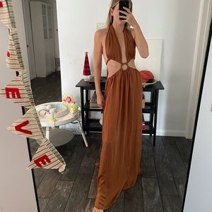 Rust Satin Backless Dress